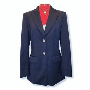 Escada By Margherita Ley new wool navy blue two button blazer size 36 women's 4